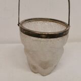 Old, vintage and super delicious ice bucket in frosted glass with stain silver/metal ring and handle