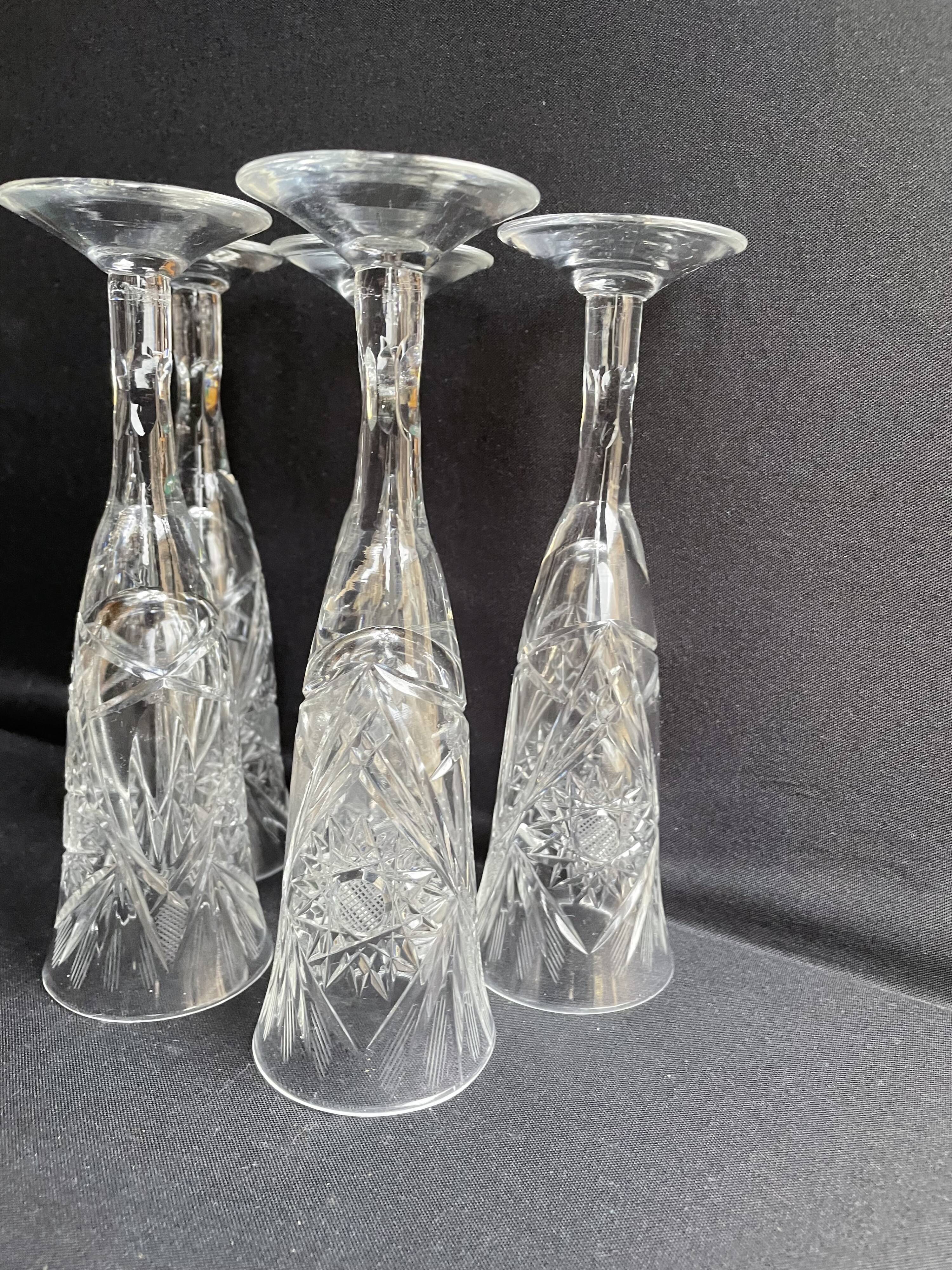 Champagne flutes, cut crystal, bohemian