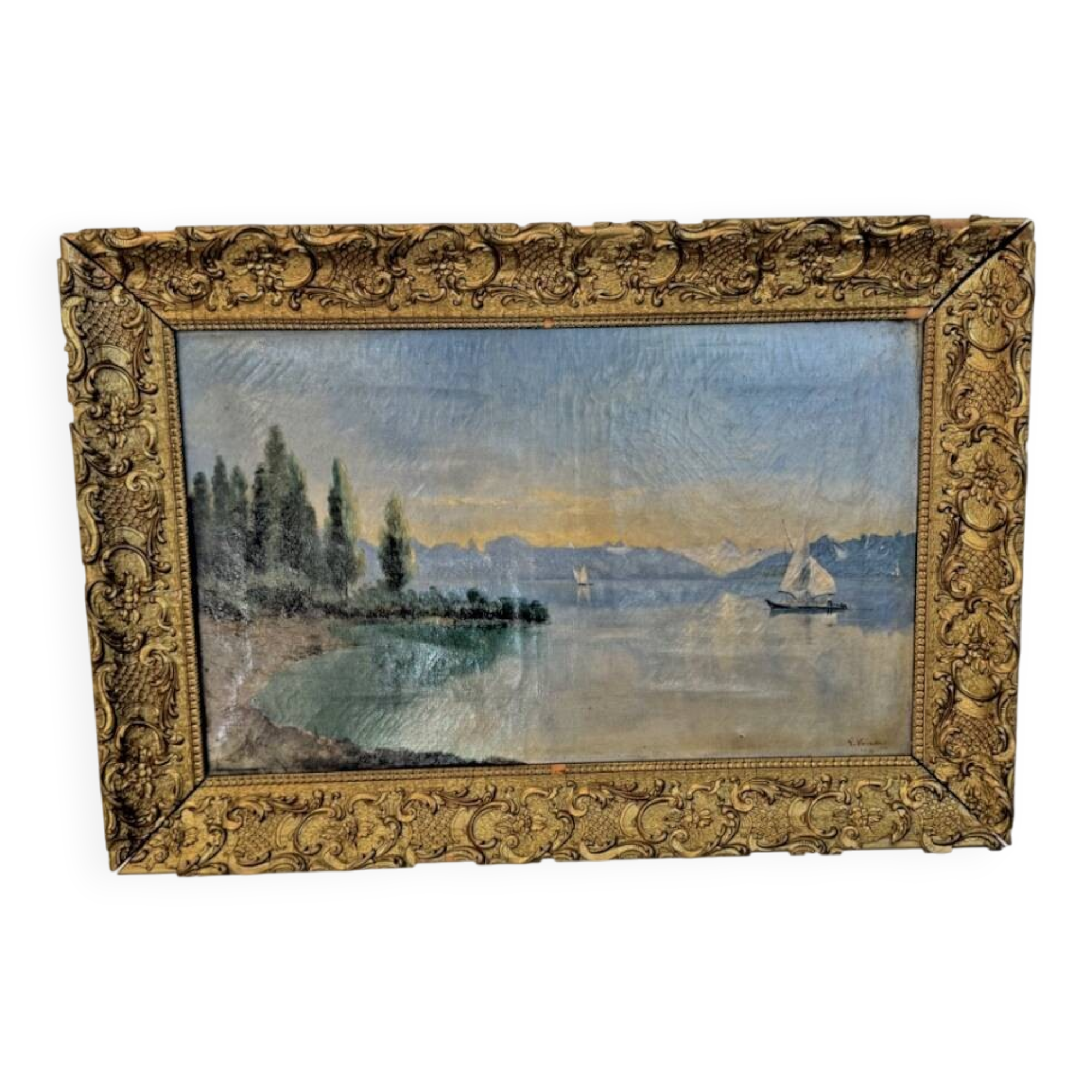 Oil on canvas – Lake Geneva by Émile Vernay, dated 1902 - 675009