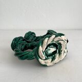 Green vintage woven ceramic candle holder