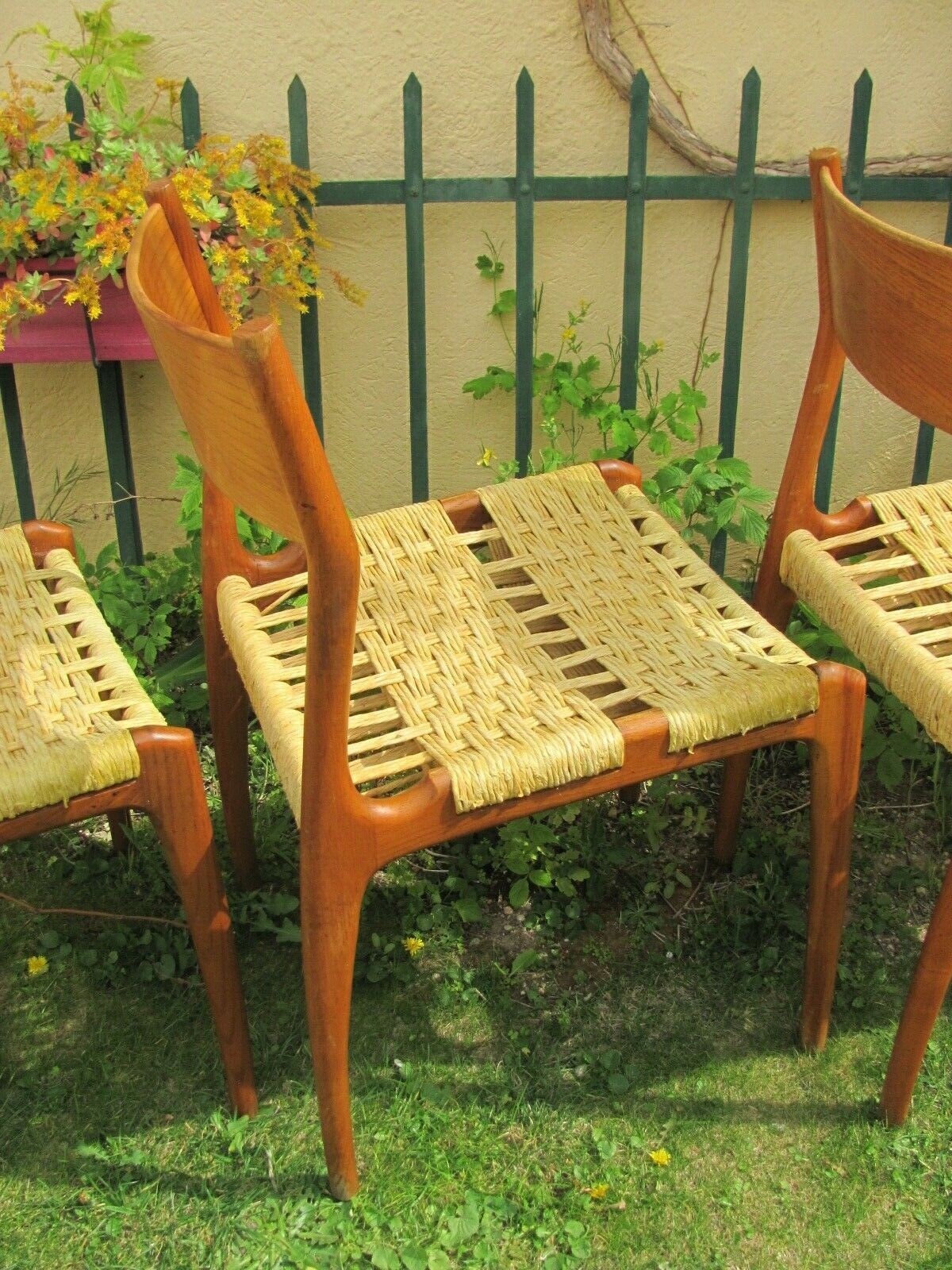 Three Scandinavian chairs - seated in braided rope