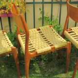 Three Scandinavian chairs - seated in braided rope