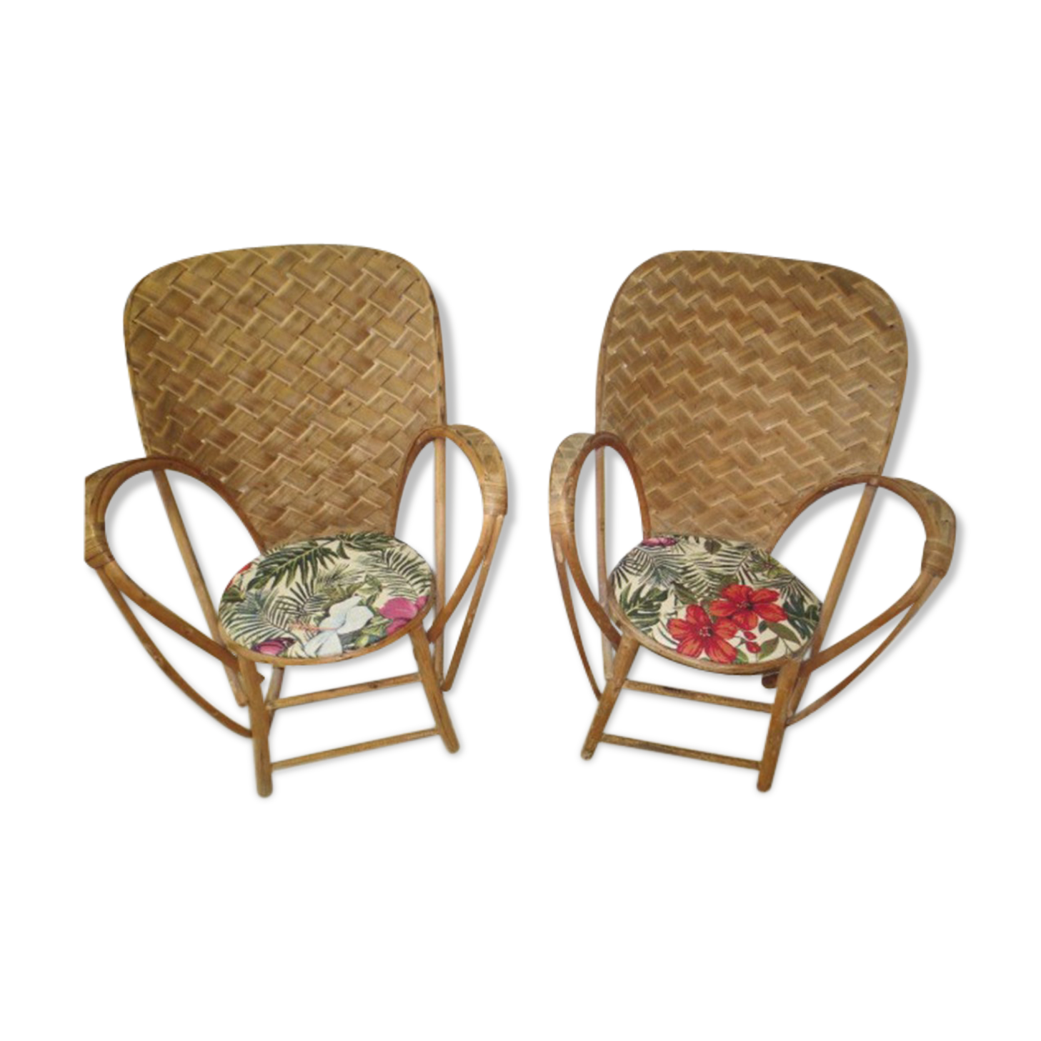 Paire de fauteuils en osier et rotin courbé