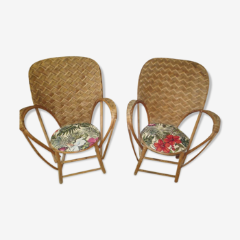 Pair of chairs in wicker and rattan curve