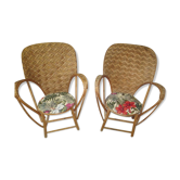 Pair of chairs in wicker and rattan curve