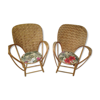 Pair of chairs in wicker and rattan curve