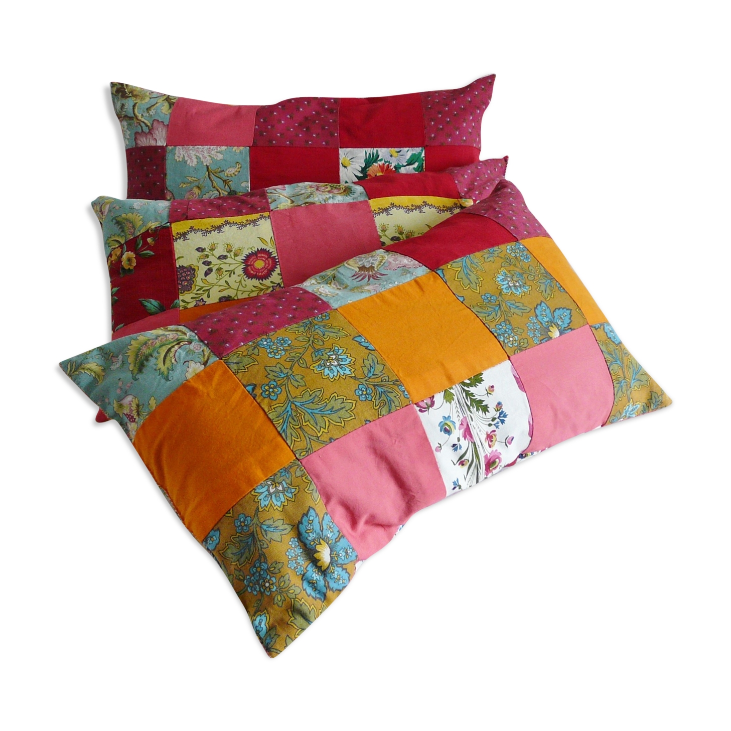 Lot of three rectangular cushions vintage patchwork