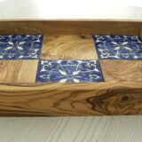 Rectangular top in natural olive wood with tile decoration