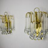 Pair of Venini "drops" wall lights, 2 levels, murano glass, Italy, 1970