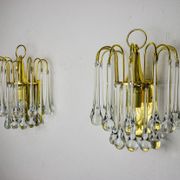 Pair of Venini "drops" wall lights, 2 levels, murano glass, Italy, 1970