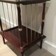 Small table in mahogany, leather and brass