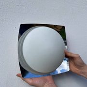 Applique plafonnier en verre blanc et inox