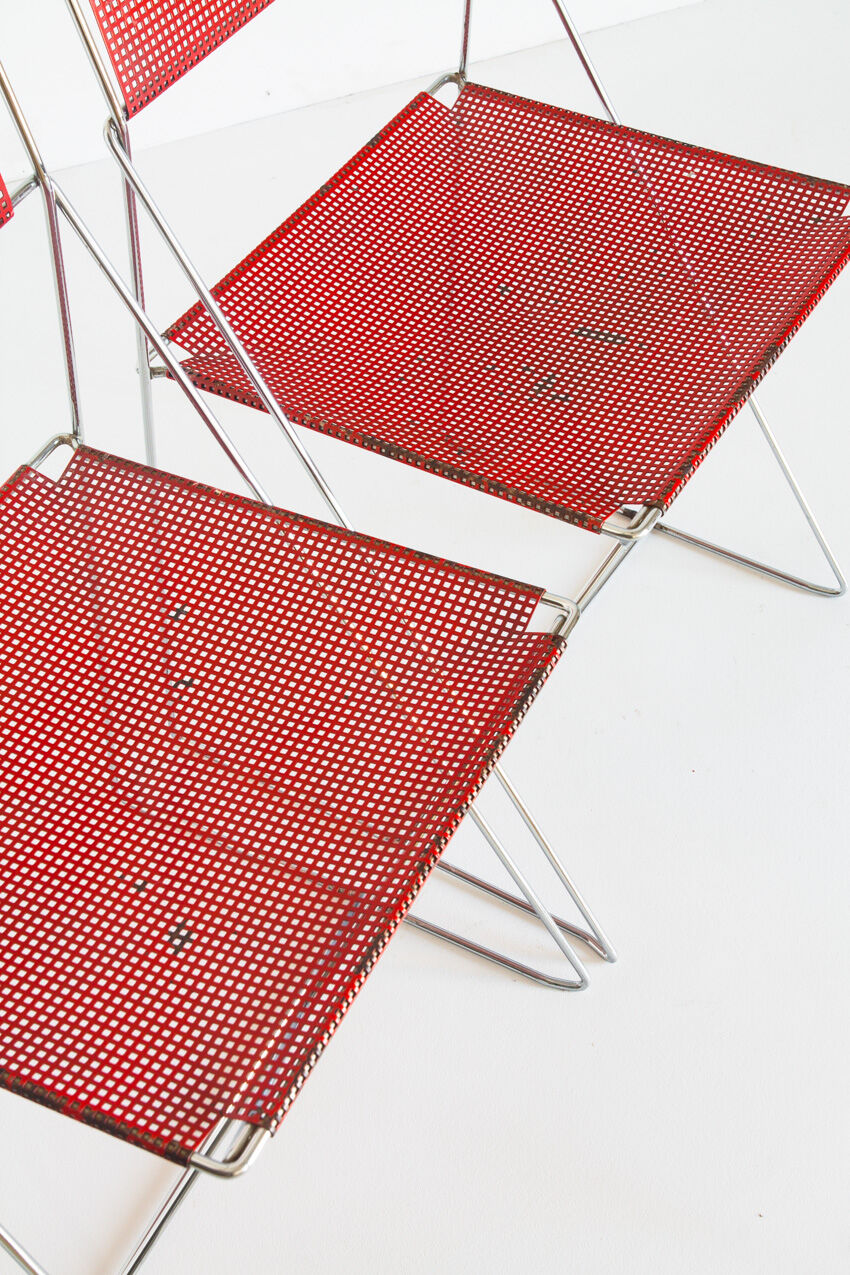 Pair of vintage X-Line chairs in enamelled and chromed metal by N.J. Haugesen for Bent Krogh