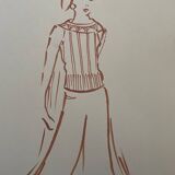 Painting signed in ink fashion engraving "study of a woman's sweater model"