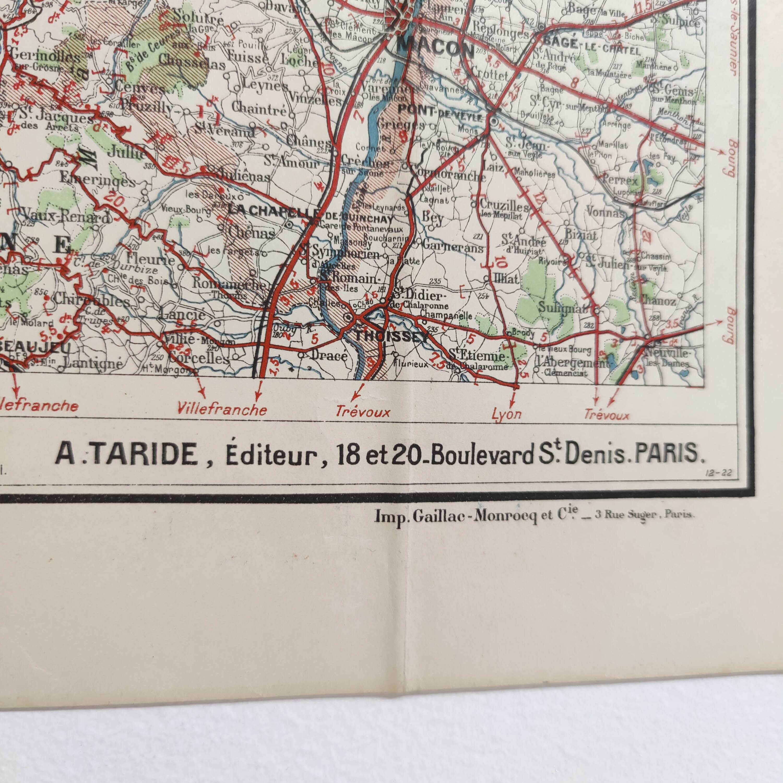 Old map of Burgundy, Taride edition 1920