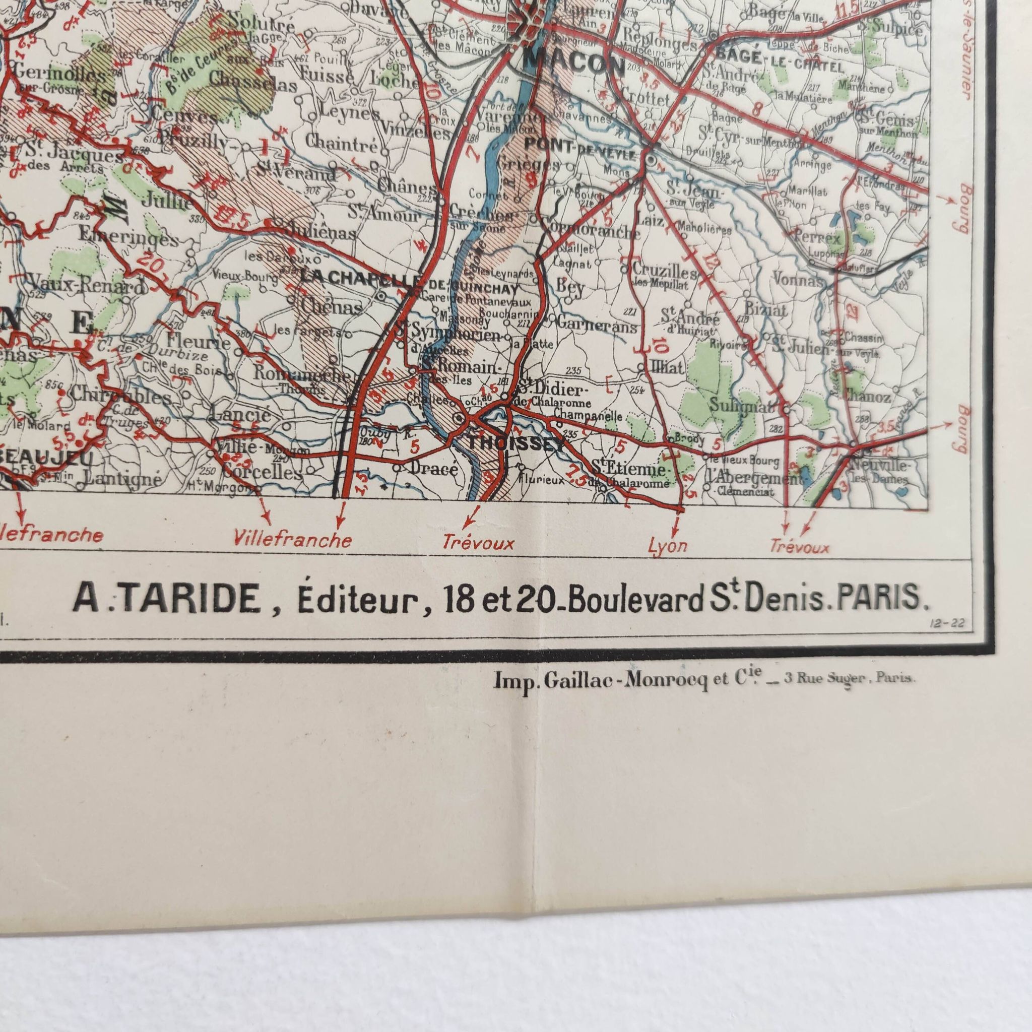 Carte ancienne Bourgogne édition Taride 1920