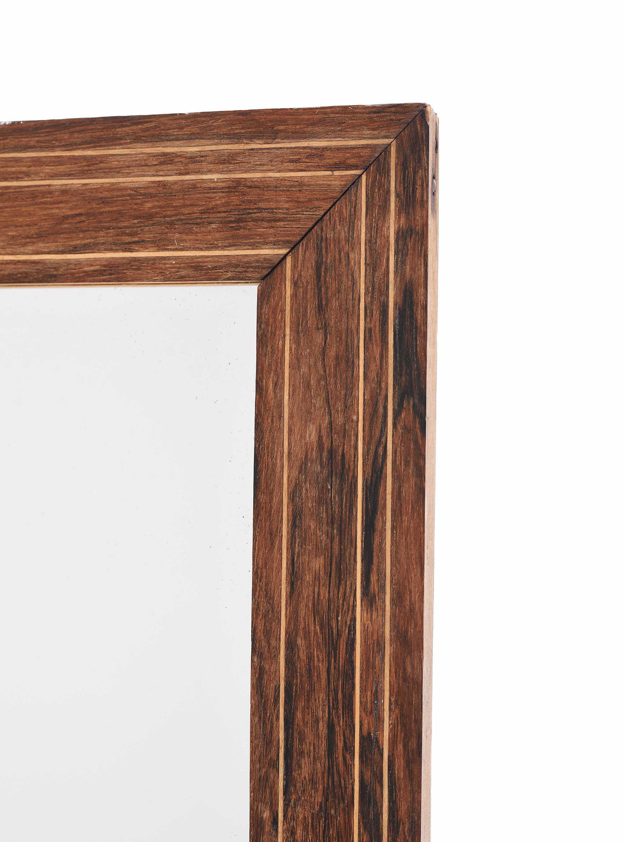 Old rectangular wooden mirror, frame decorated with edges