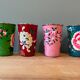 Set of 4 hand-painted stainless steel cups