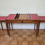 Louis Philippe style chess table and chess game with leather and wood tablets