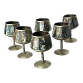 Verres à shot en coquille d'abalone et en alpaga, ensemble de 6, Mexique, 1970