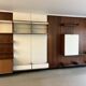 Modular Wall System in Wood Veneer, White Laminate, Glass and