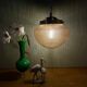 Vintage globe pendant light in bubbled amber glass
