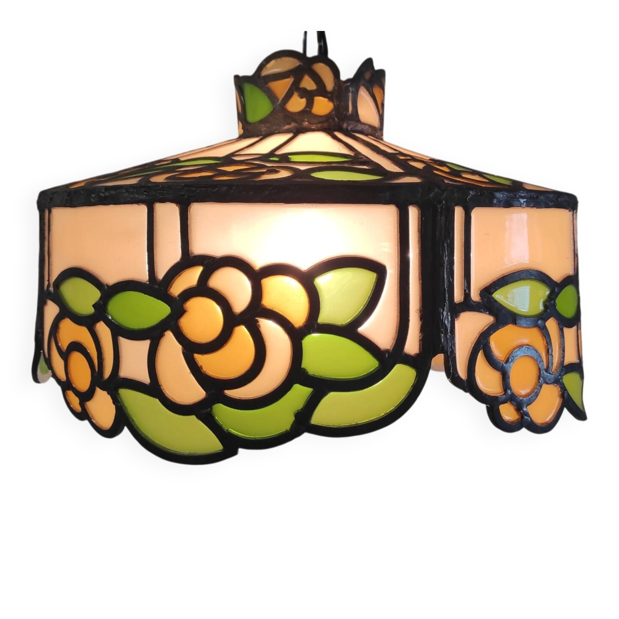 Tiffany-style glass and lead suspension - mid 20th century.