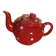 Vintage red teapot with white polka dots.