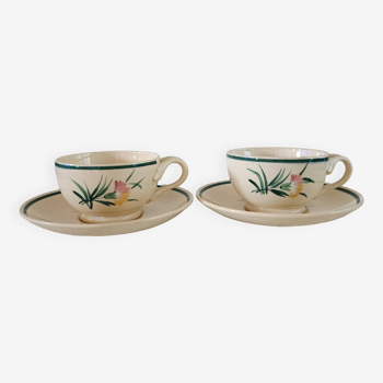 2 tasses à thé et soucoupes Gien