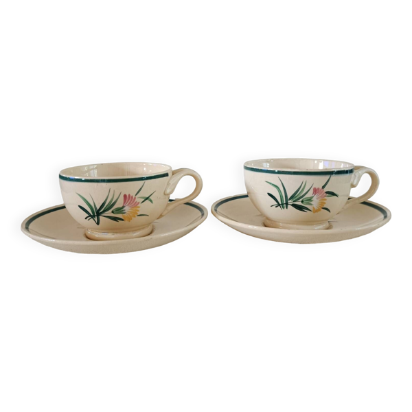 2 tasses à thé et soucoupes Gien