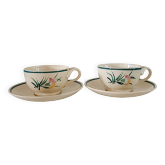 2 tasses à thé et soucoupes Gien