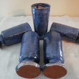 Set of 5 blue mazagrans in glazed stoneware