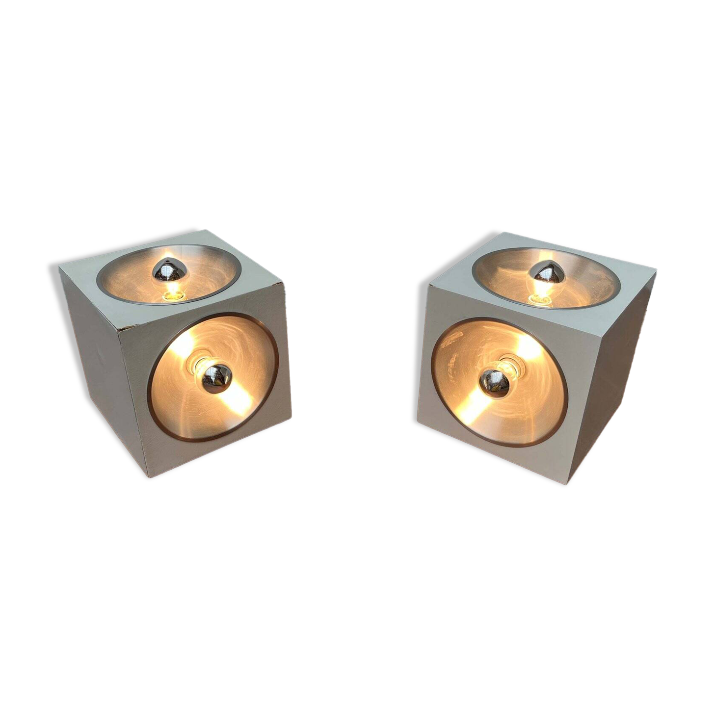Lampes de table cube modèle suisse 5703 Modernes d’ère spatiale mi-siècle par E.R. Nele pour Temde, années 1960, lot de 2