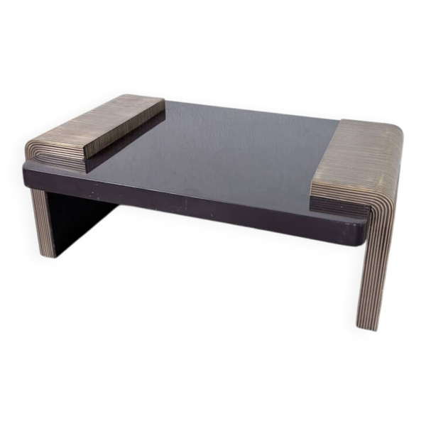 Table basse art déco laque et laiton