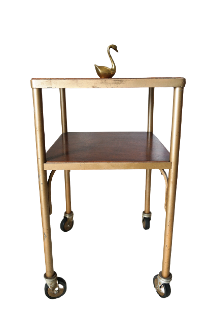 Vintage 50s wooden and metal rolling side table