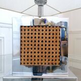 Chrome lamp with caning decoration