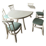 OVAL TABLE WITH TWO REMOVABLE EXTENSIONS AND 6 CHAIRS