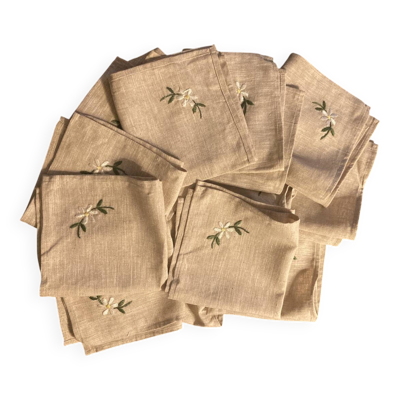 Serviettes brodés en lin et coton