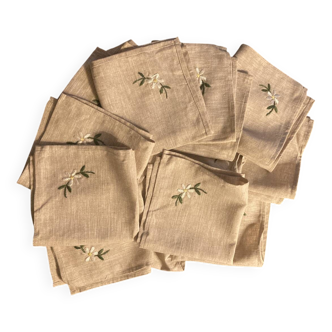Serviettes brodés en lin et coton