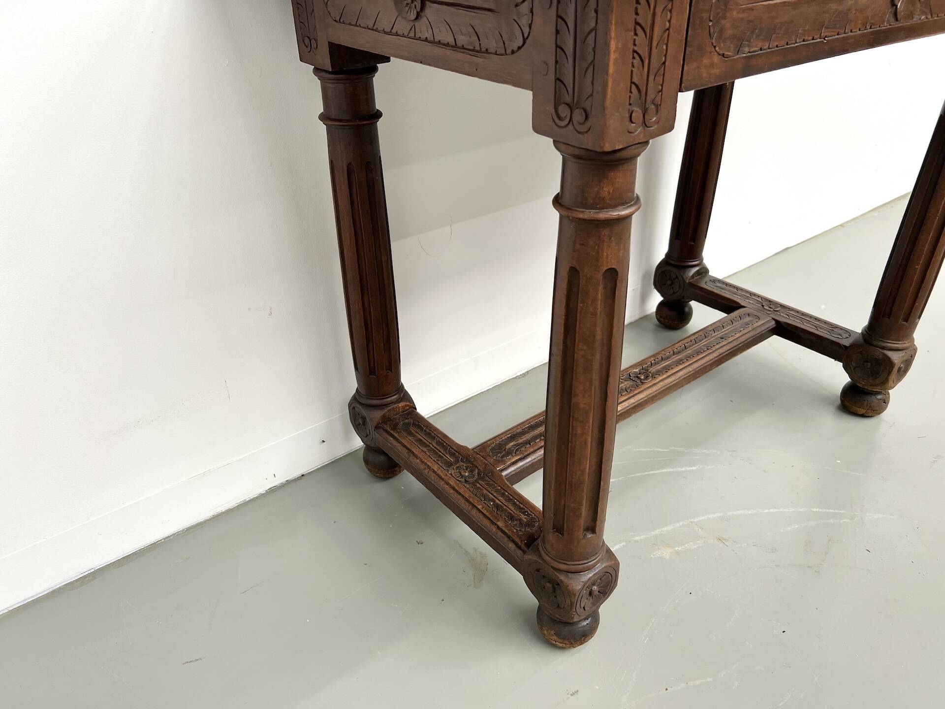 Small carved oak writing table, 19th century
