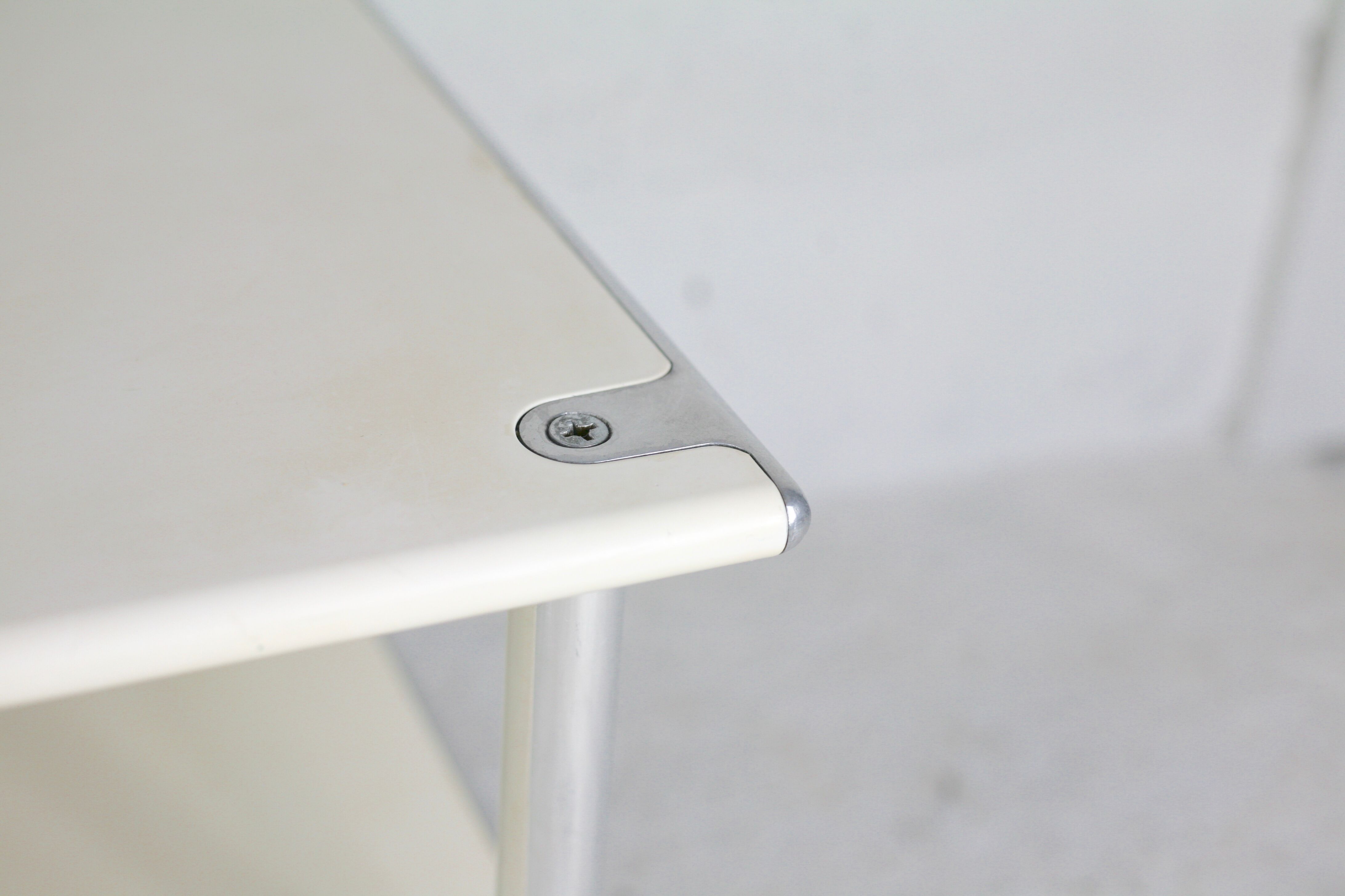 Coffee table in lacquered steel "cream", double trays, France, circa 1970