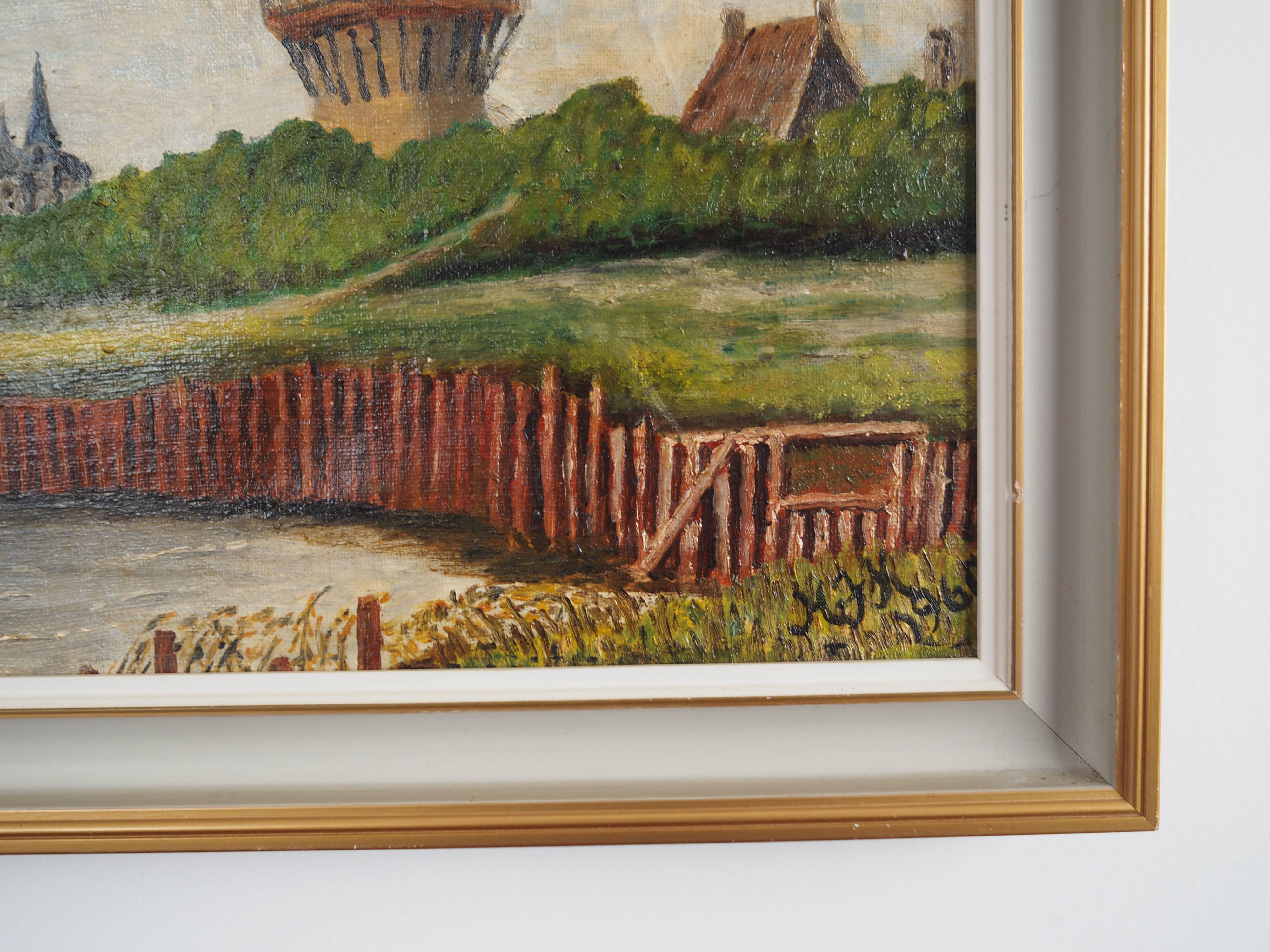 Painting „The Windmill above the Marina”, Scandinavian design, 1970s