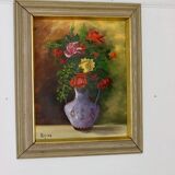 Original Swedish oil on panel "Flowers" by Regran - Vintage & Framed