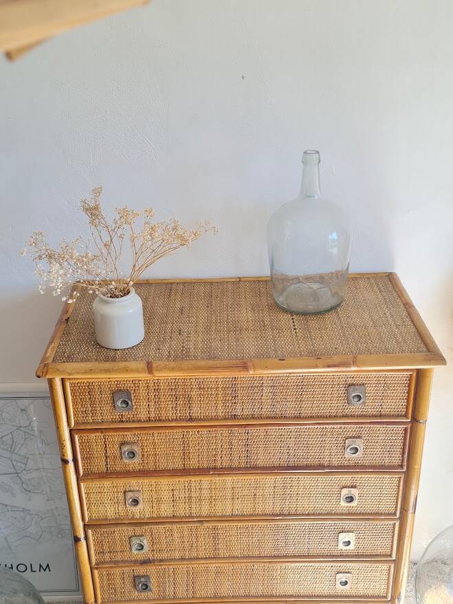 Rattan chest of drawers circa 1970, Dal Vera
