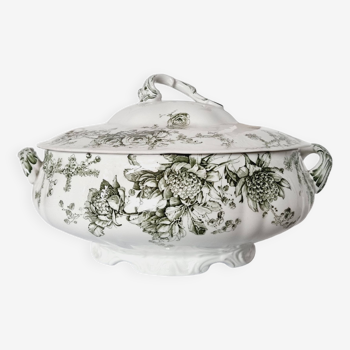 Antique Doulton Brurslem English Porcelain Tureen with Rose and Waratah Pattern from 1920