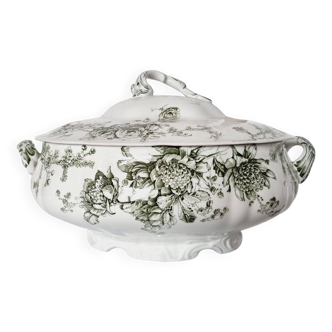 Antique Doulton Brurslem English Porcelain Tureen with Rose and Waratah Pattern from 1920