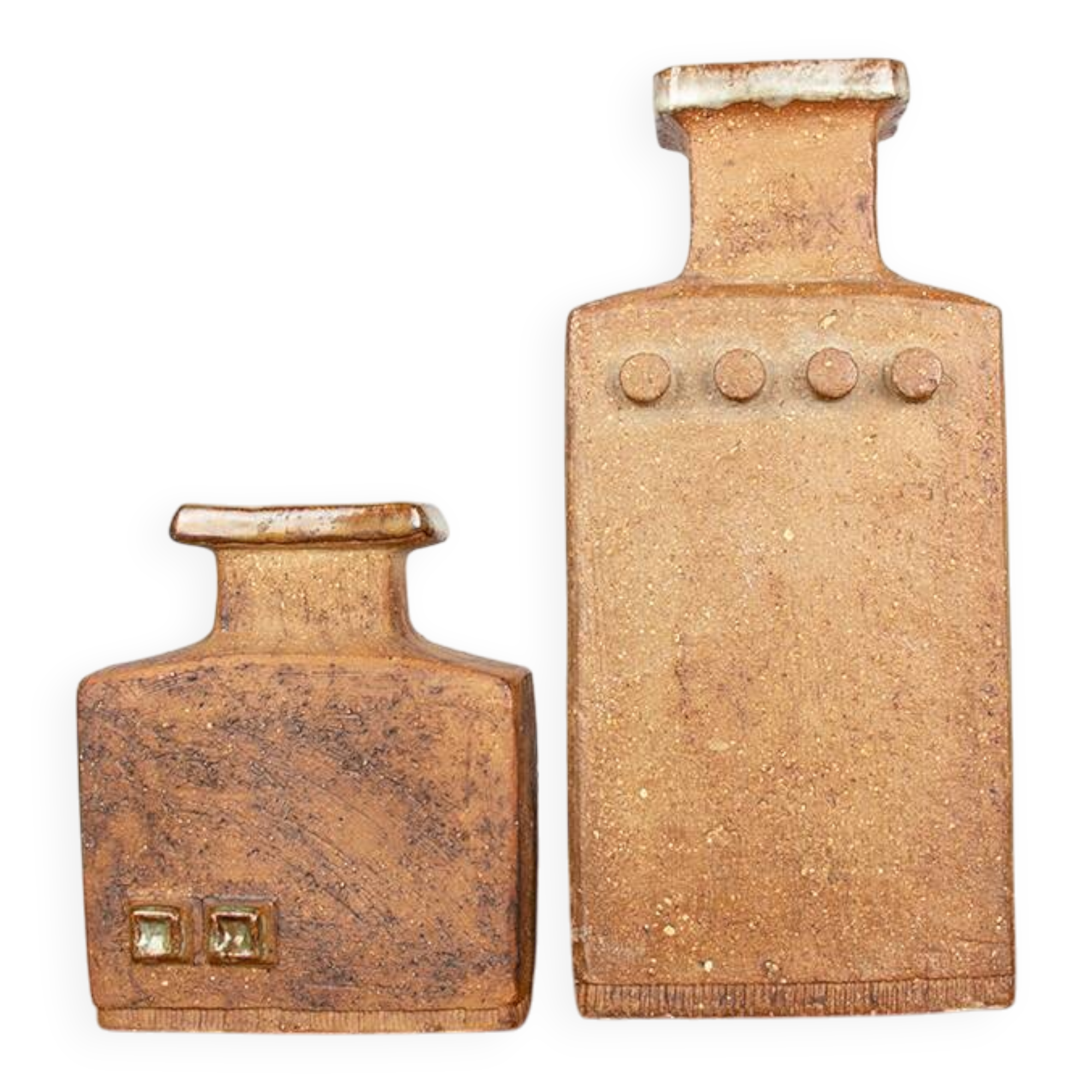 Pair of Swedish vases, brutalist, stoneware, glazed neck, Curt Magnus Addin.