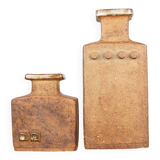 Pair of Swedish vases, brutalist, stoneware, glazed neck, Curt Magnus Addin.