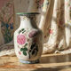 Impressive cracked earthenware vase with polychrome botanical decoration by Wong Lee, 1895, vintage.