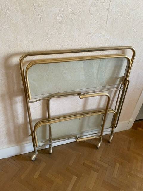Brass and glass trolley from the 70s, foldable, perfect condition